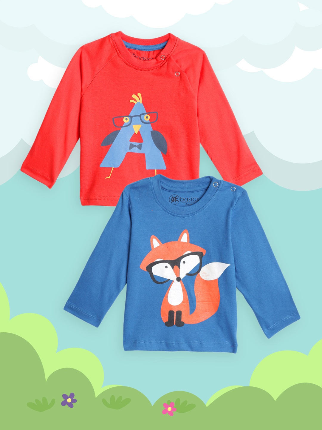 

YK Infant Boys Pack of 2 Cotton Printed T-shirts, Blue