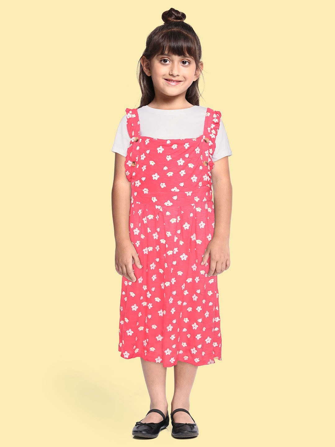 

YK Pink & White Floral Pinafore Dress