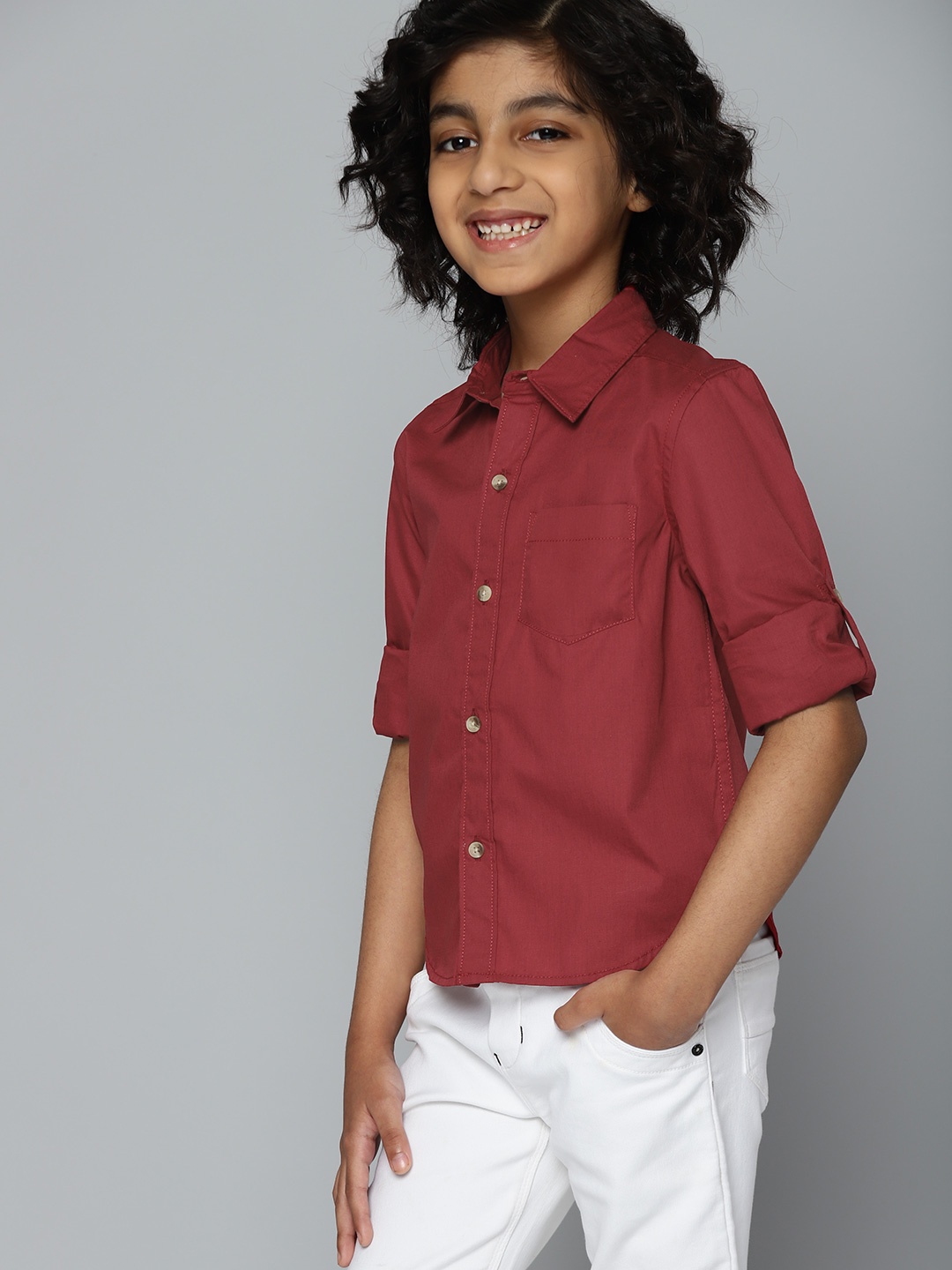 

YK Boys Maroon Solid Cotton Casual Shirt