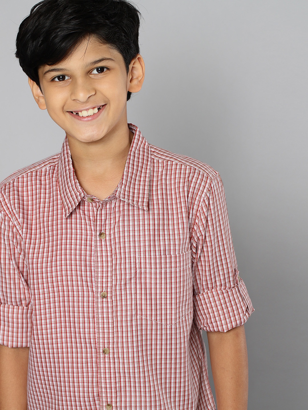 

YK Boys Red & White Checked Pure Cotton Casual Shirt
