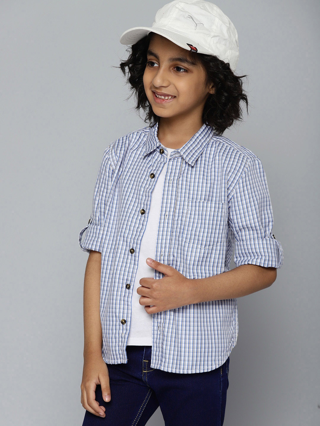 

YK Boys Grey & Blue Checked Pure Cotton Casual Shirt