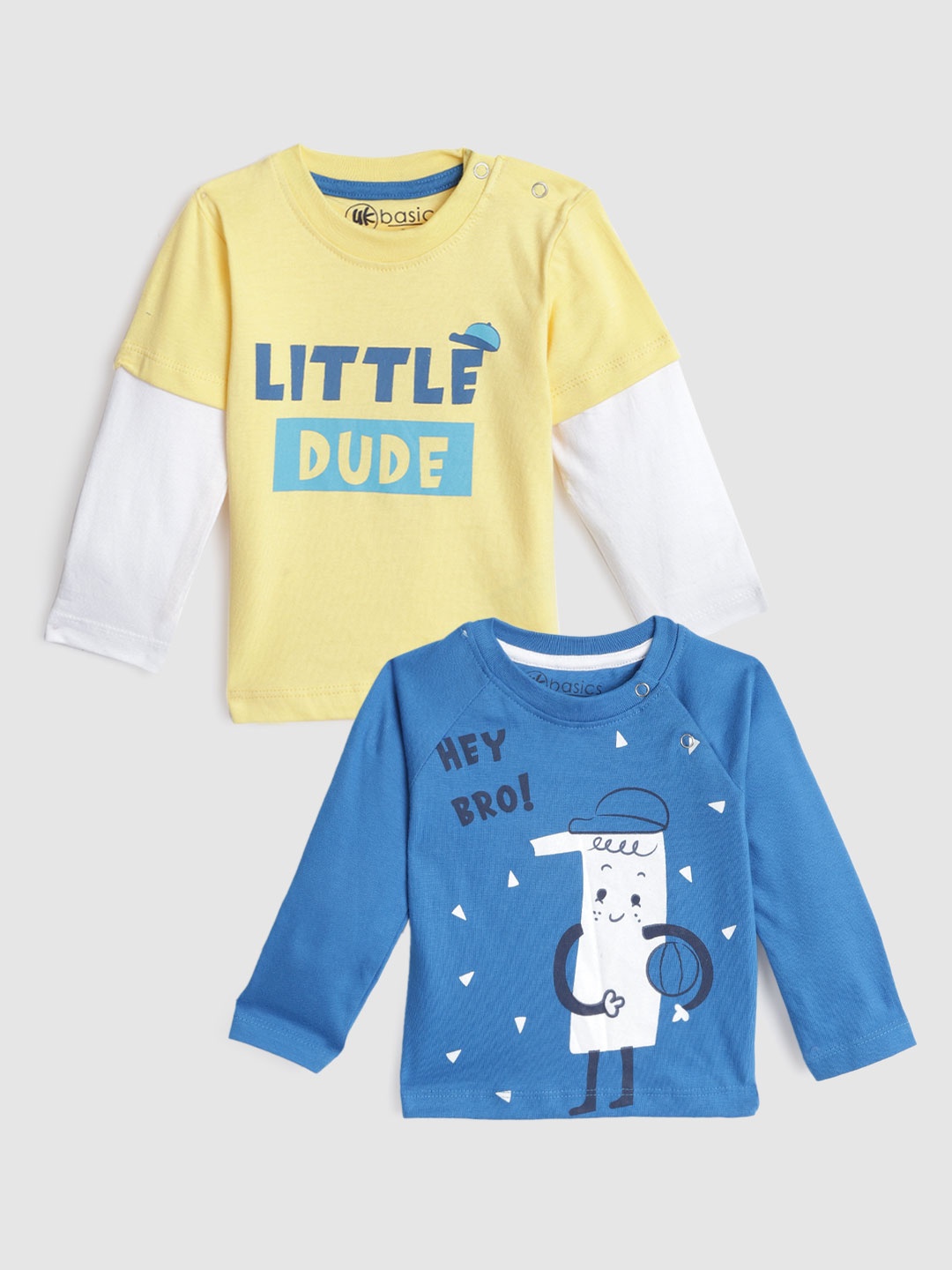 

YK Infant Boys Pack of 2 Cotton Printed T-shirts, Yellow