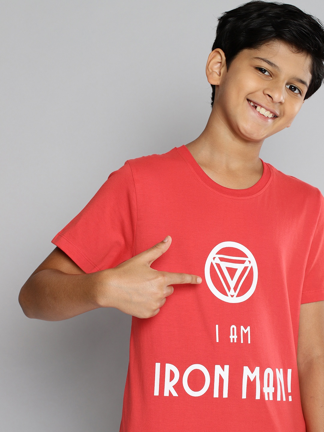 

YK Marvel Boys Red Black Avengers Iron Man Typography Print Pure Cotton T-shirt