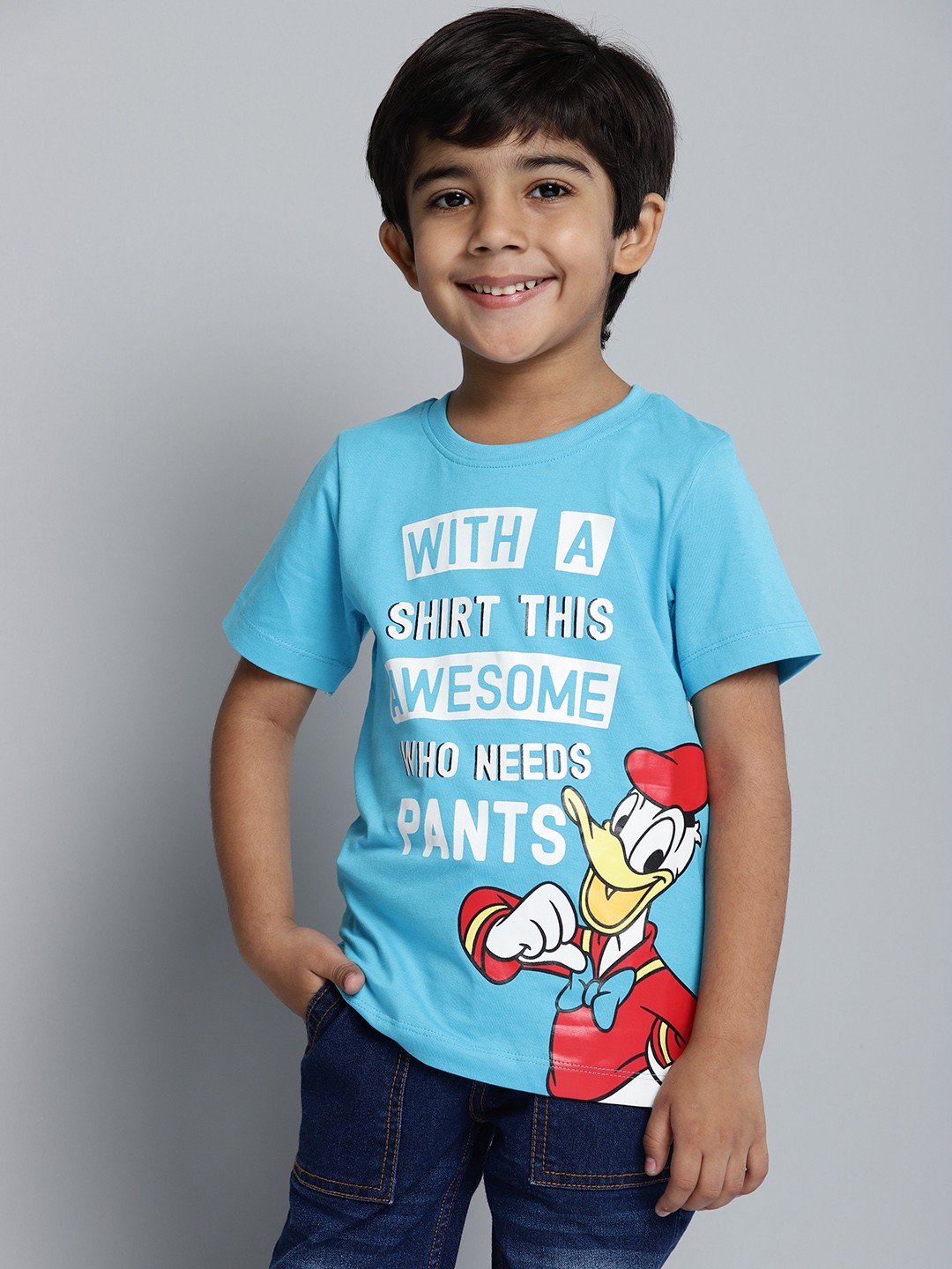 

YK Disney Boys Blue White Disney Donald Duck Print Pure Cotton T-shirt