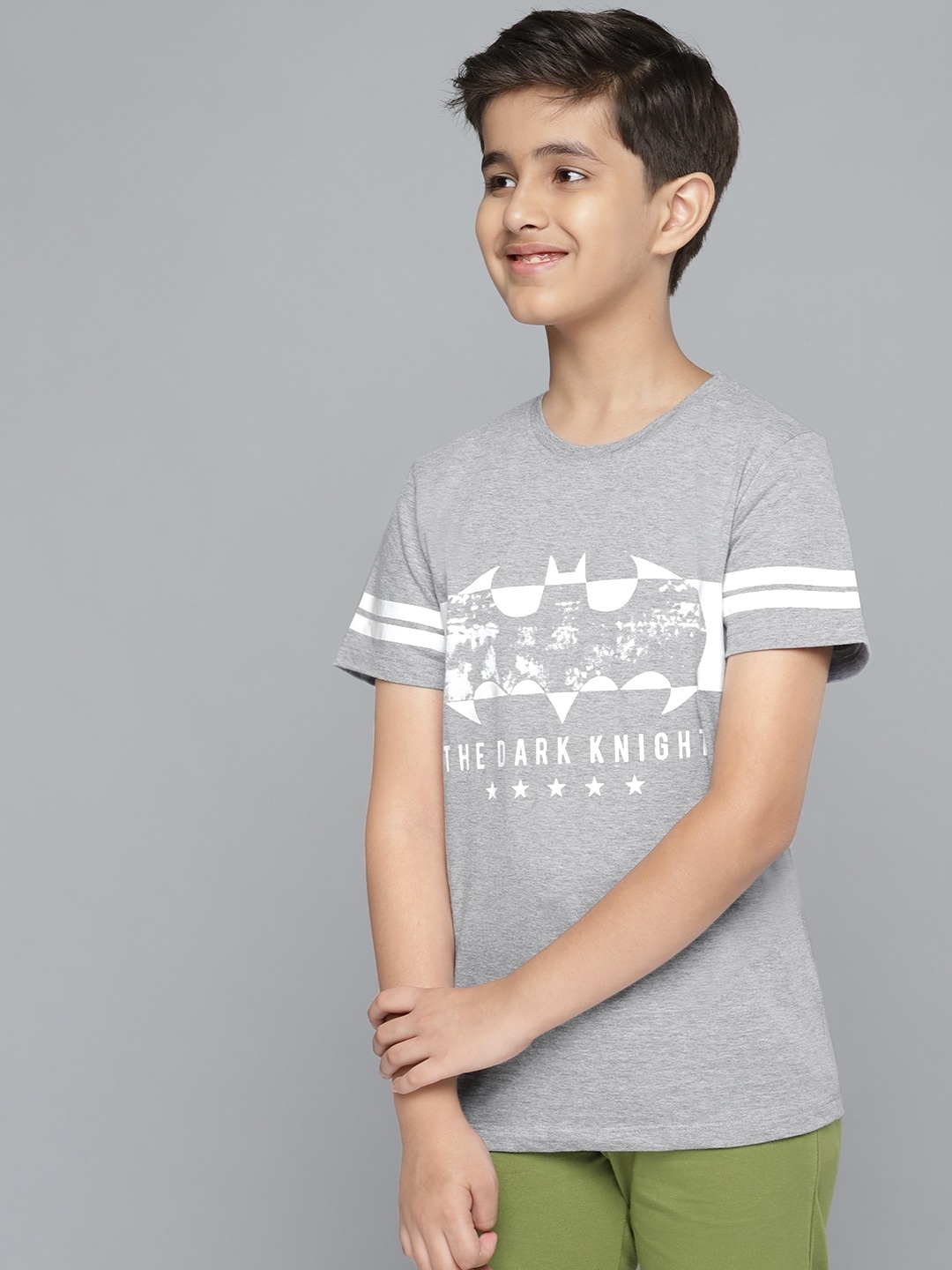 

YK Justice League Boys Grey & White Batman Logo Print T-shirt