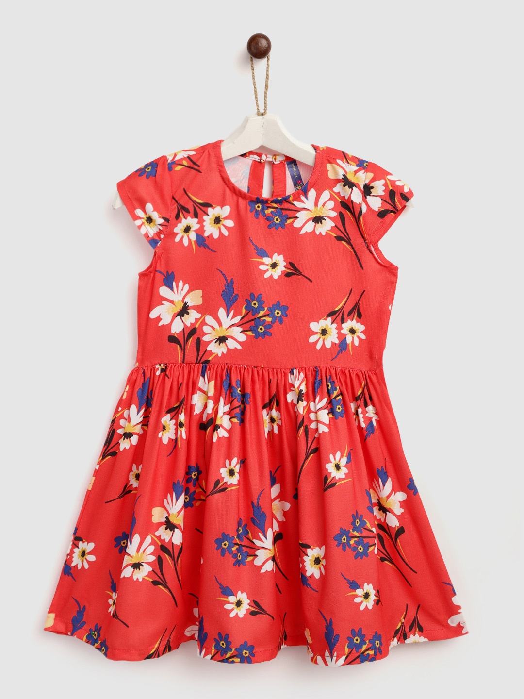

YK Girls Red & White Floral Print Fit & Flare Dress