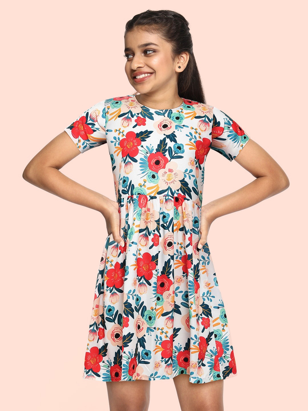

YK Girls Multicoloured Printed Fit & Flare Dress, Multi