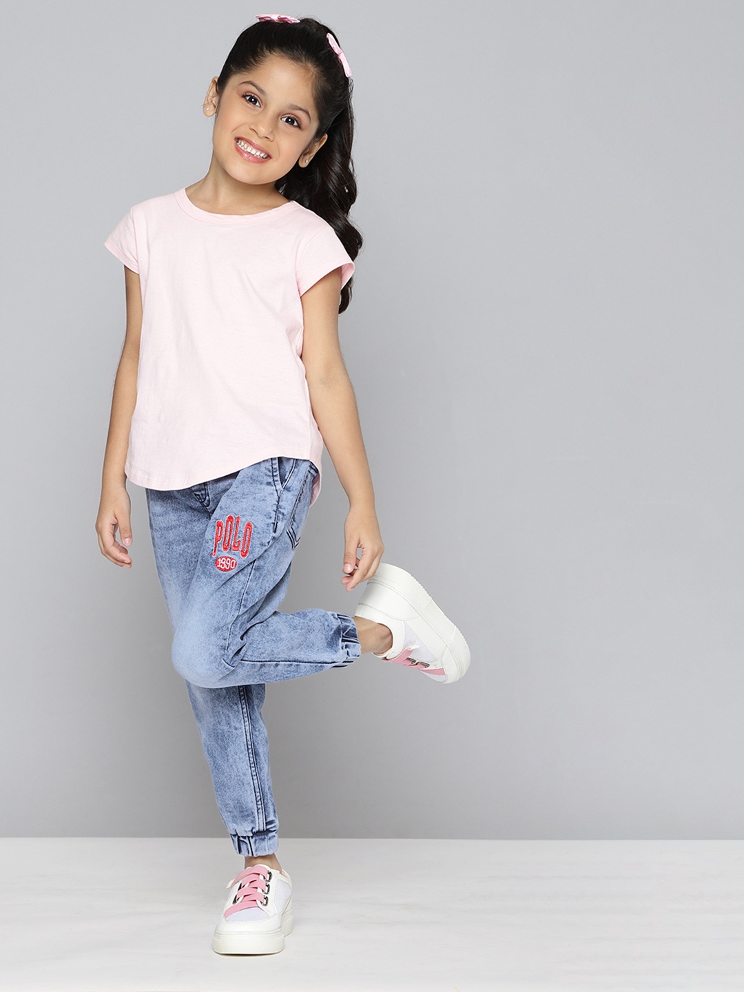 

YK Girls Blue Faded Denim Joggers