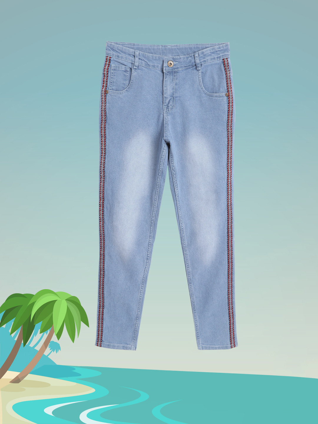 

YK Girls Blue Clean Look Stretchable Jeans with Side Stripes