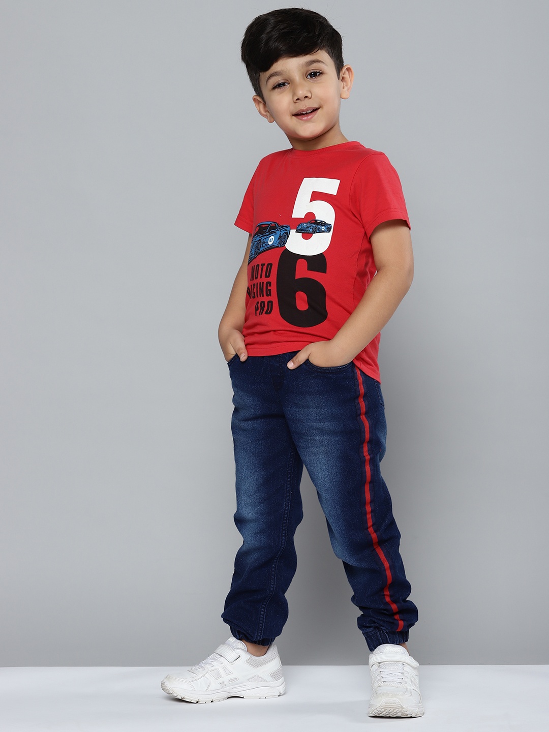 

YK Boys Navy Blue Light Fade Clean Look Stretchable Joggers with Side Stripes
