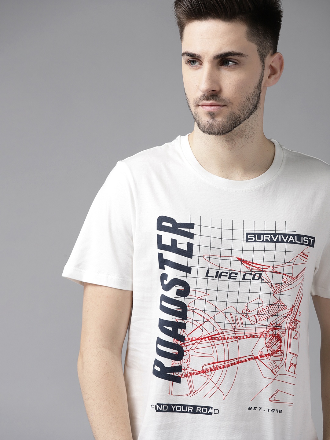 

Roadster Men White Red Pure Cotton Brand Logo Printed Pure Cotton T-shirt