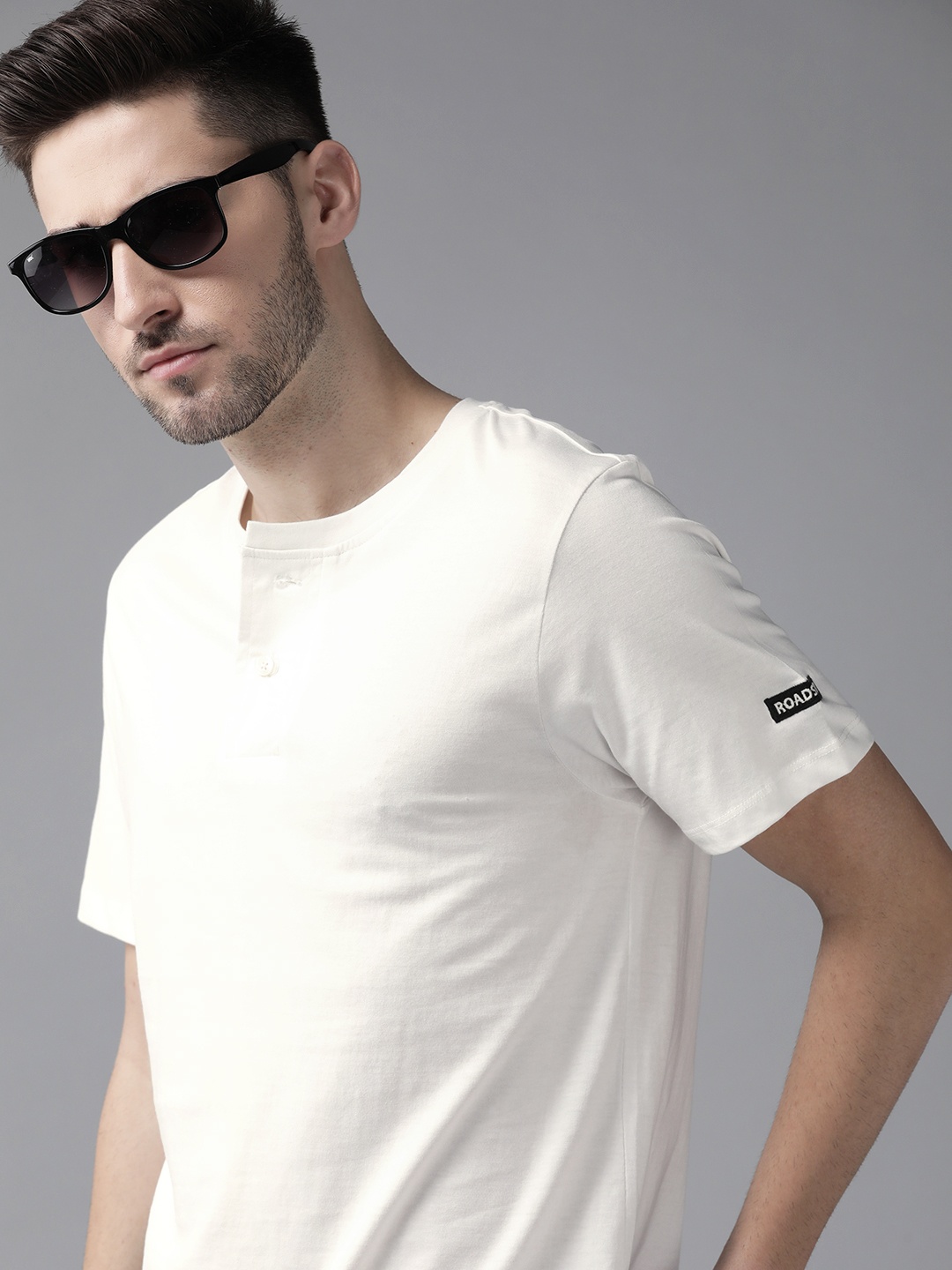 

Roadster Men Off White Cotton Henley Neck T-shirt