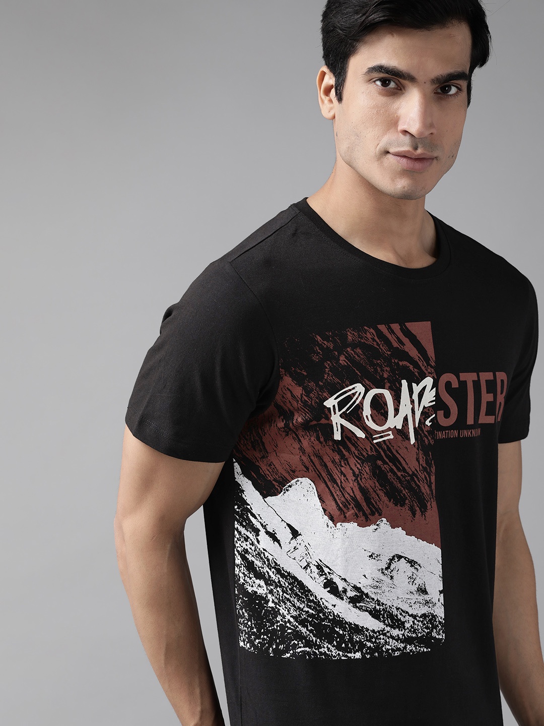 

Roadster Men Black Brown Pure Cotton Brand Logo Printed Pure Cotton T-shirt