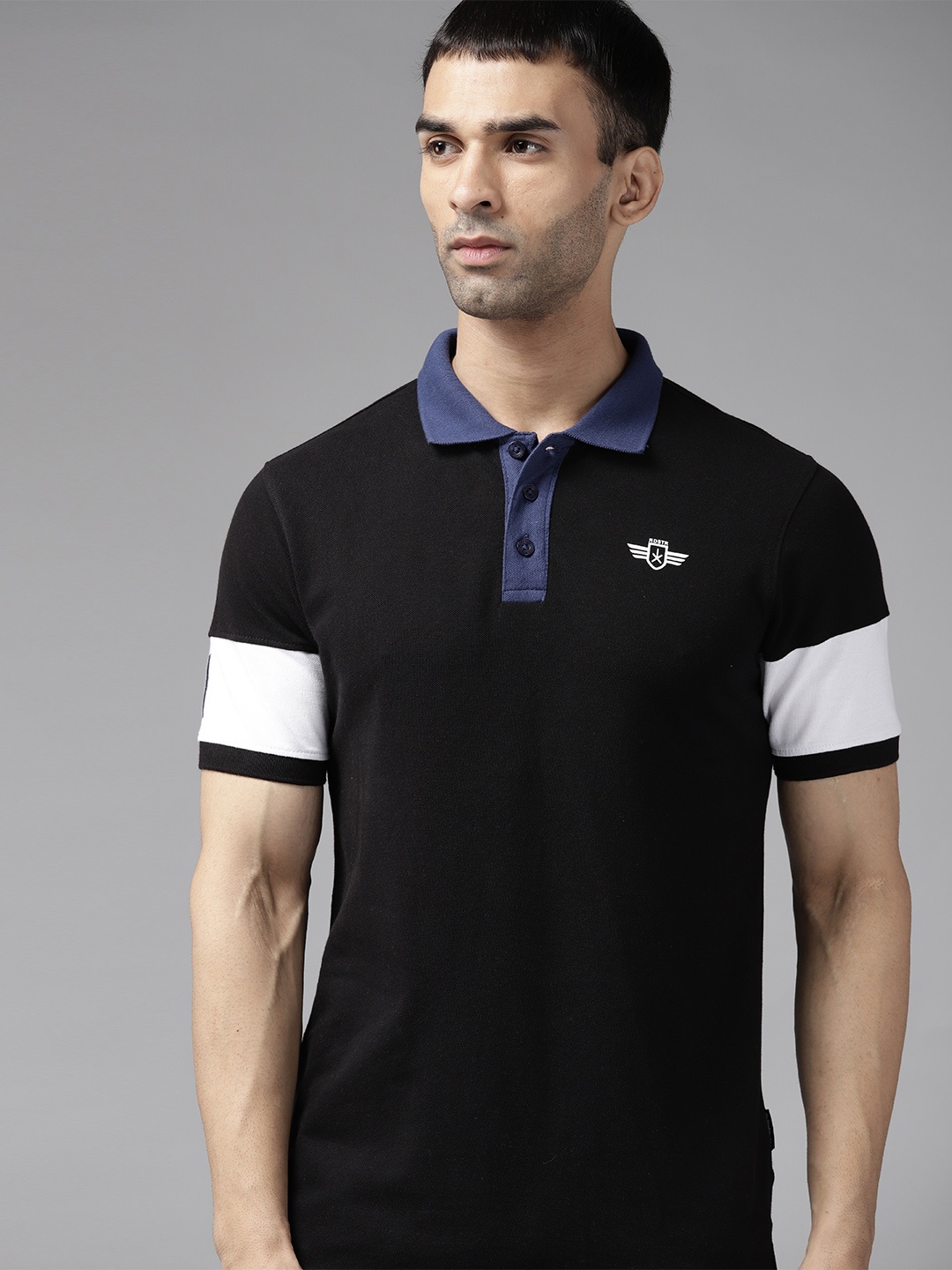 

Roadster Men Black Polo Collar T-shirt