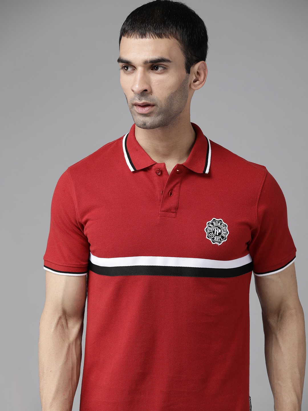 

Roadster Men Red & White Printed Polo Collar T-shirt