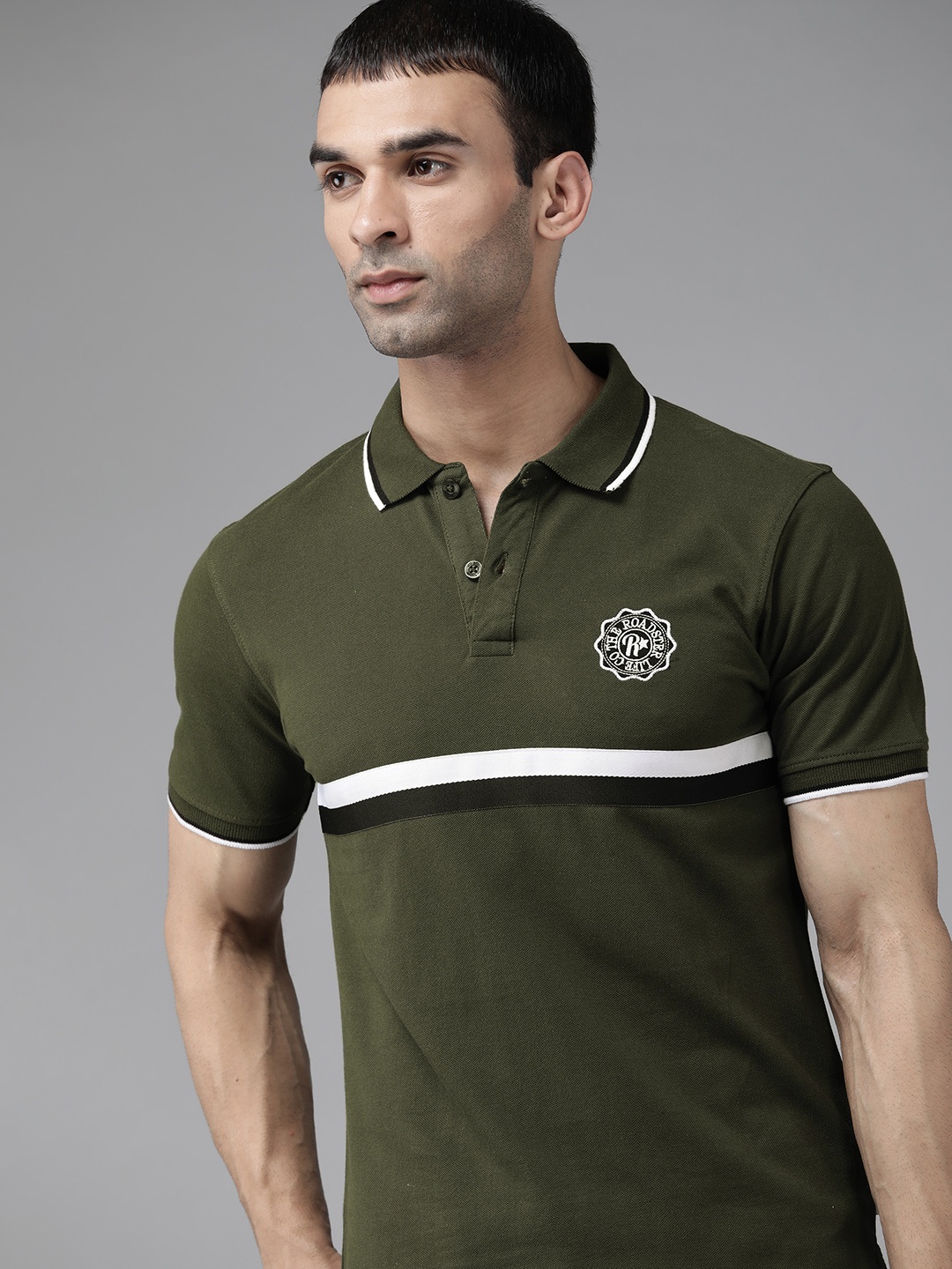

Roadster Men Olive Green Pure Cotton Arsenal Polo Collar T-shirt