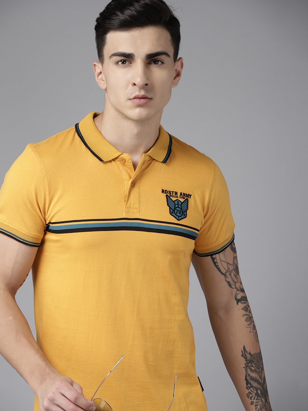 

The Roadster Lifestyle Co. Striped Polo Collar T-shirt, Mustard
