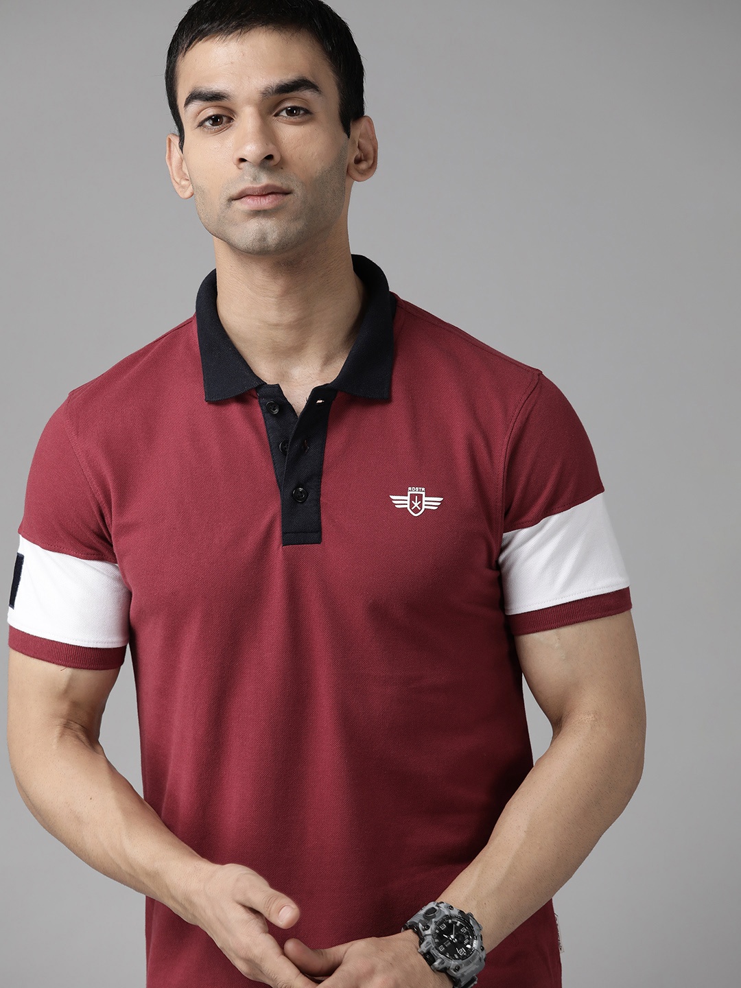 

Roadster Men Maroon & White Cotton Polo Collar T-shirt