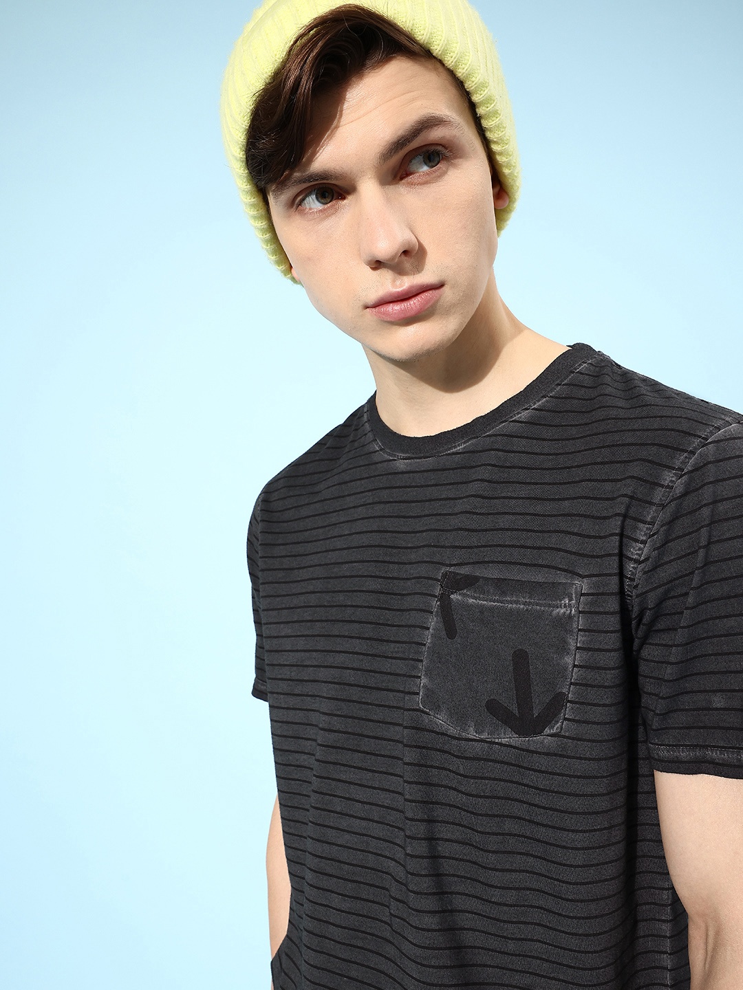 

Roadster Men Olive Striped Live in Laundered Tshirt