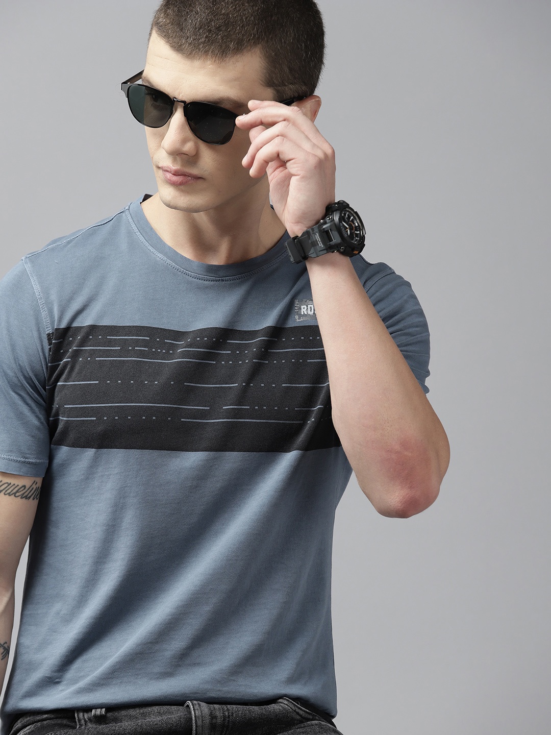 

The Roadster Lifestyle Co. Striped Pure Cotton T-shirt, Blue