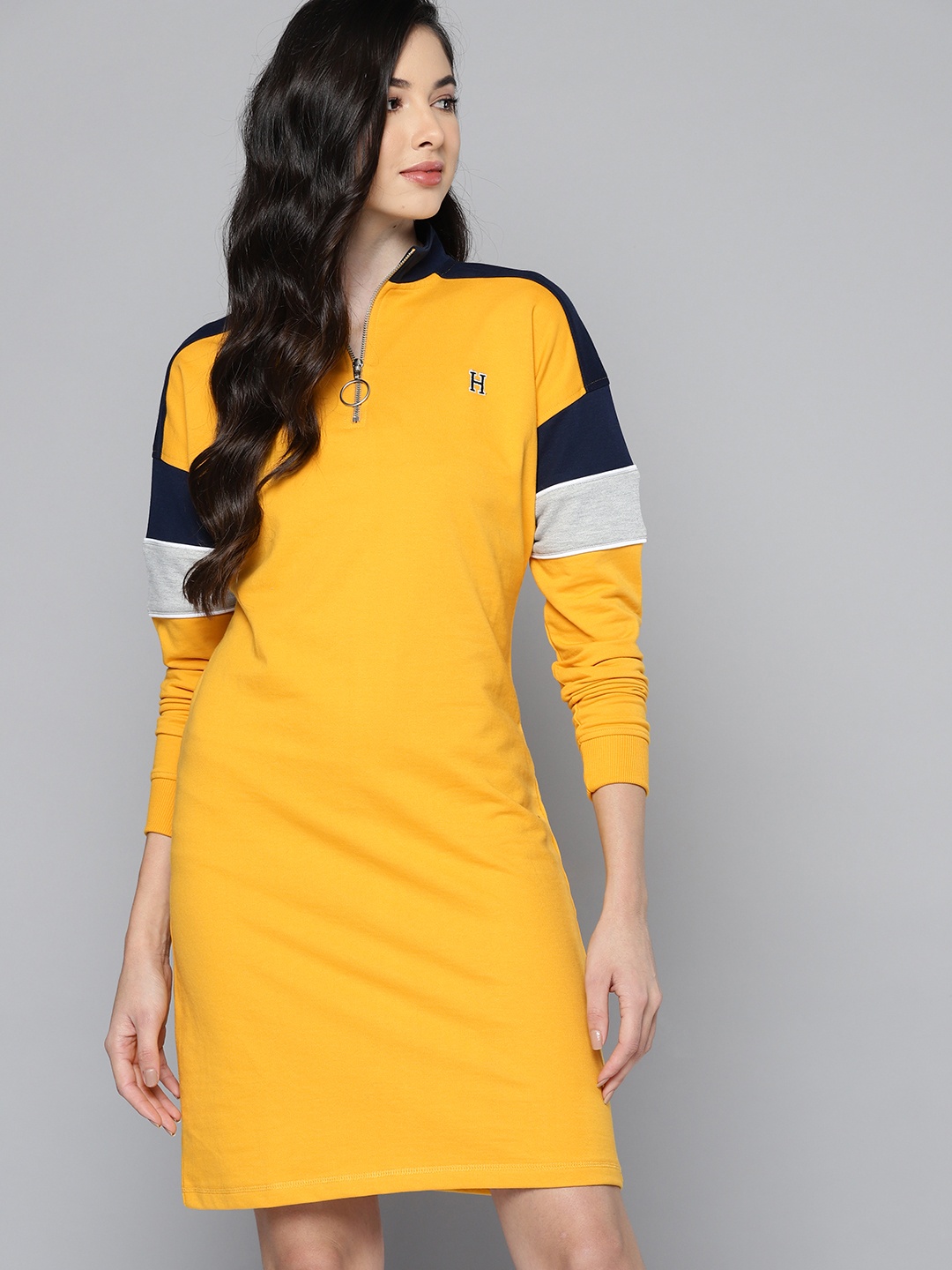 

Harvard Mustard Yellow Solid Jumper Dress