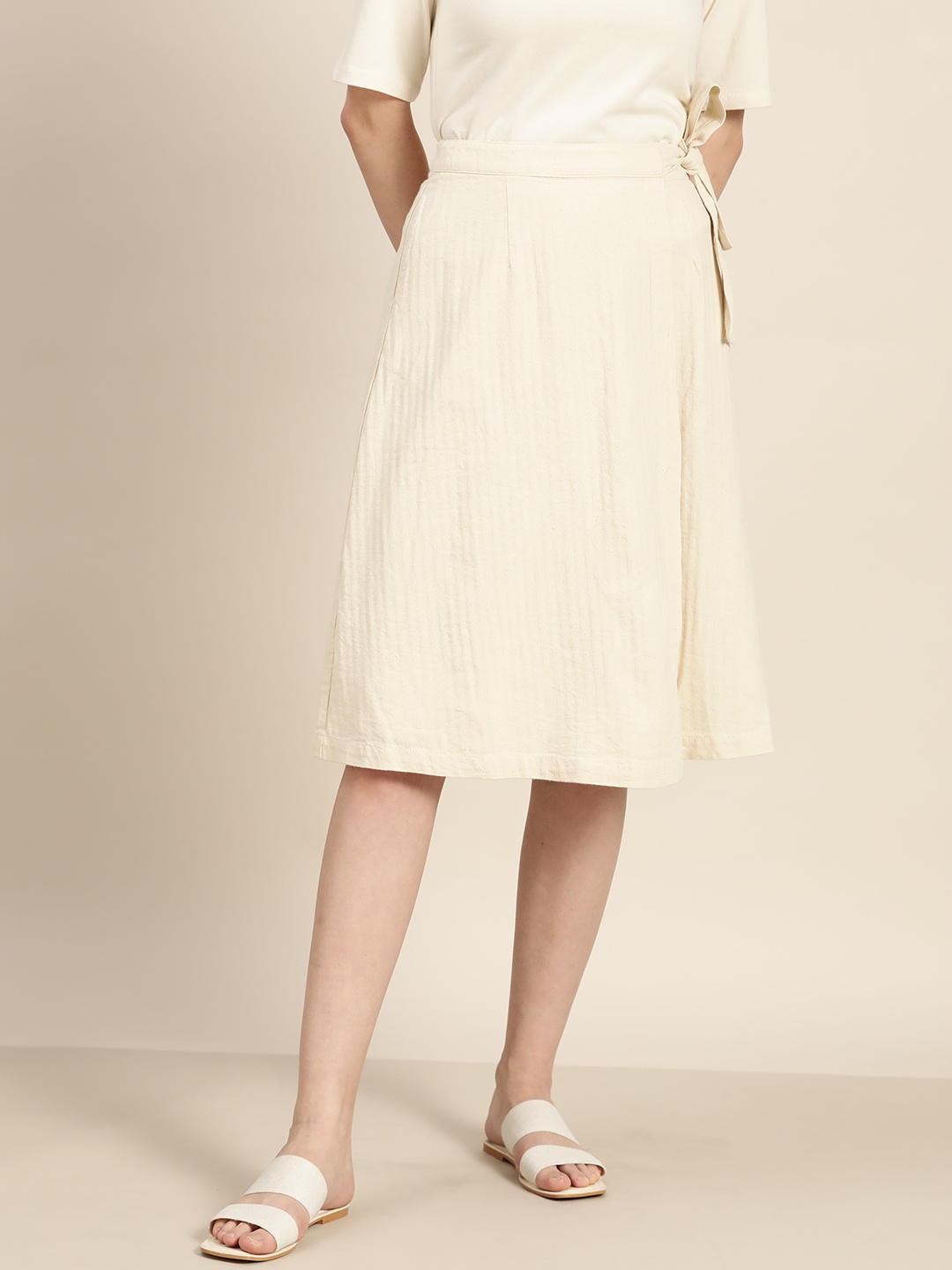 

ether Kora Collection Beige Pure Cotton Sustainable Unbleached Fabric Wrap Skirt