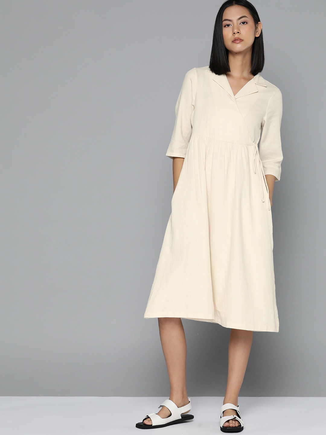 

ether Kora Collection Cotton Wrap Midi Dress, Off white