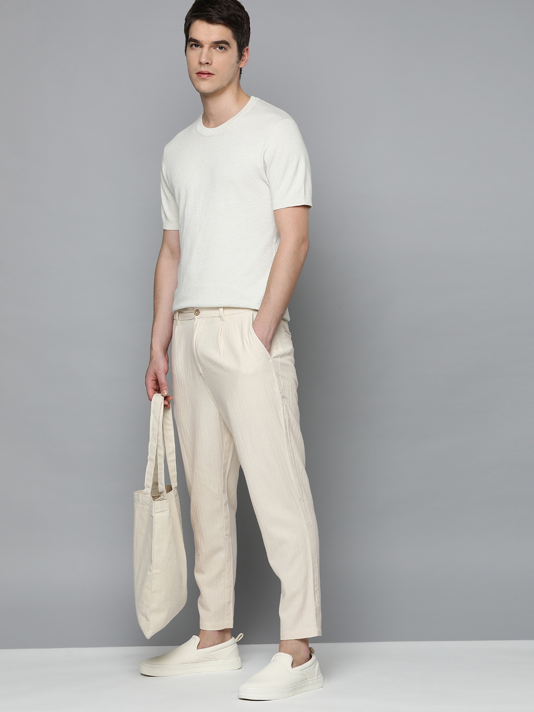 

ether Kora Collection Men Off White Solid Pure Cotton RegularTrousers