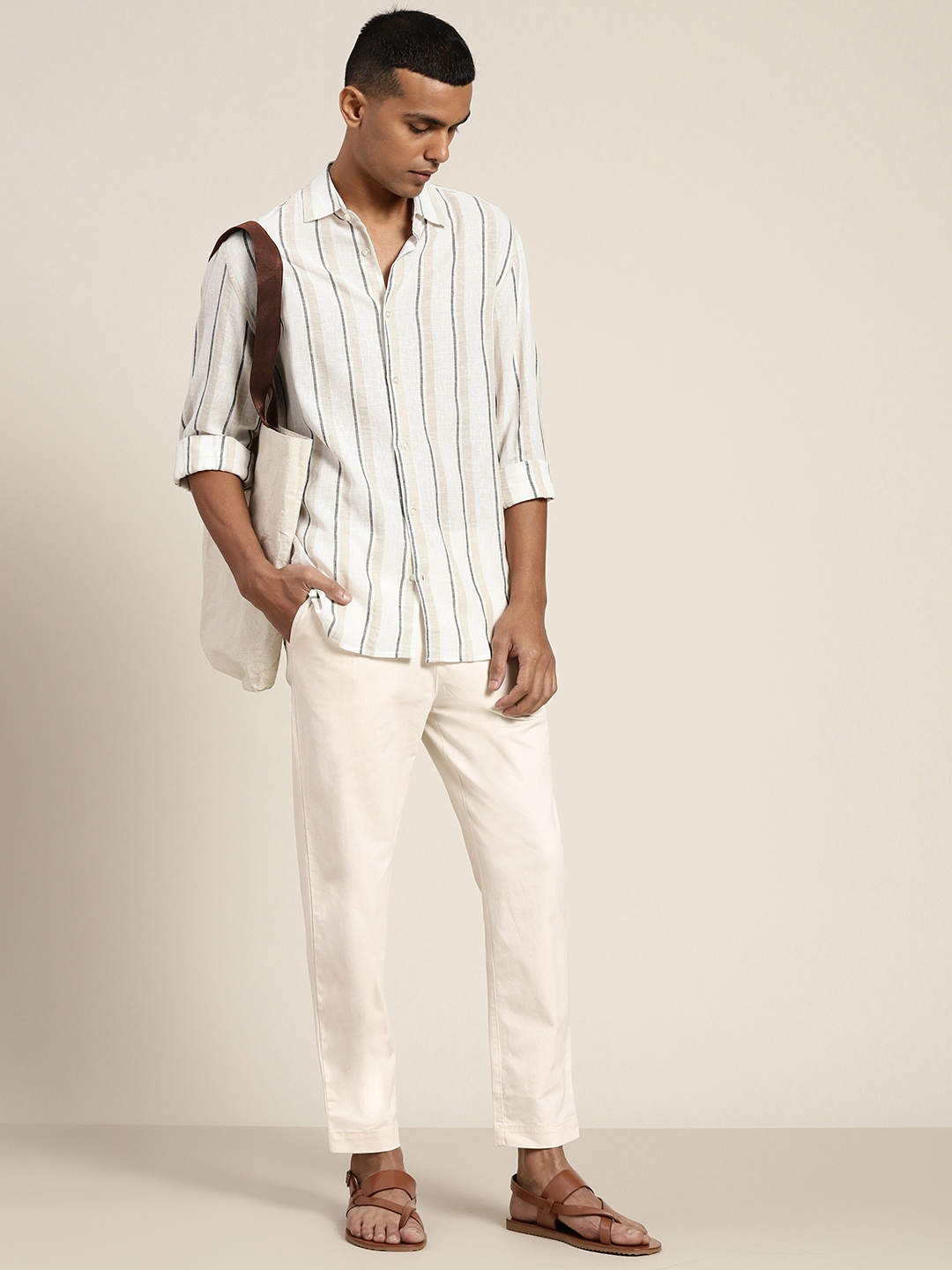 

ether Men Off White Trousers