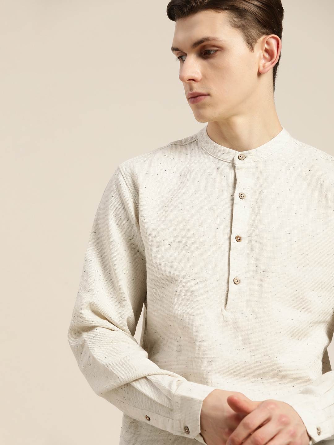 

ether Kora Collection Men Off-White Unbleached Fabric Pure Cotton Shirt