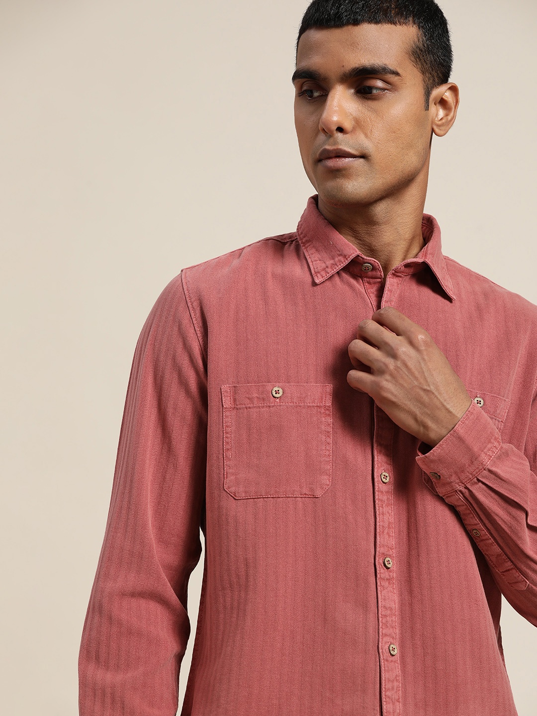 

ether Kora Collection Men Rust Red Sustainable Unbleached Fabric Pure Cotton Casual Shirt