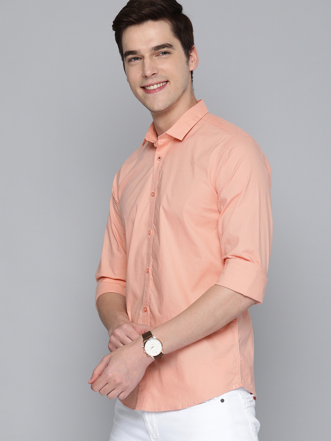 

Mast & Harbour Men Peach-Coloured Slim Fit Casual Shirt