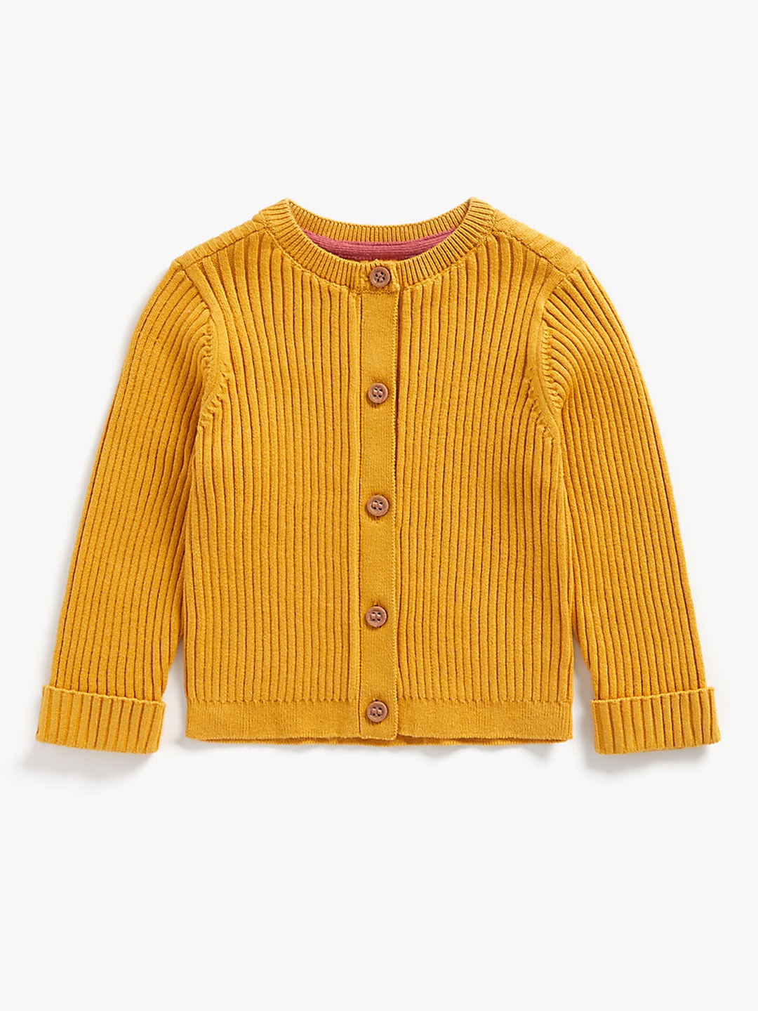

mothercare Infant Girls Mustard Yellow Pure Cotton Ribbed Cardigan