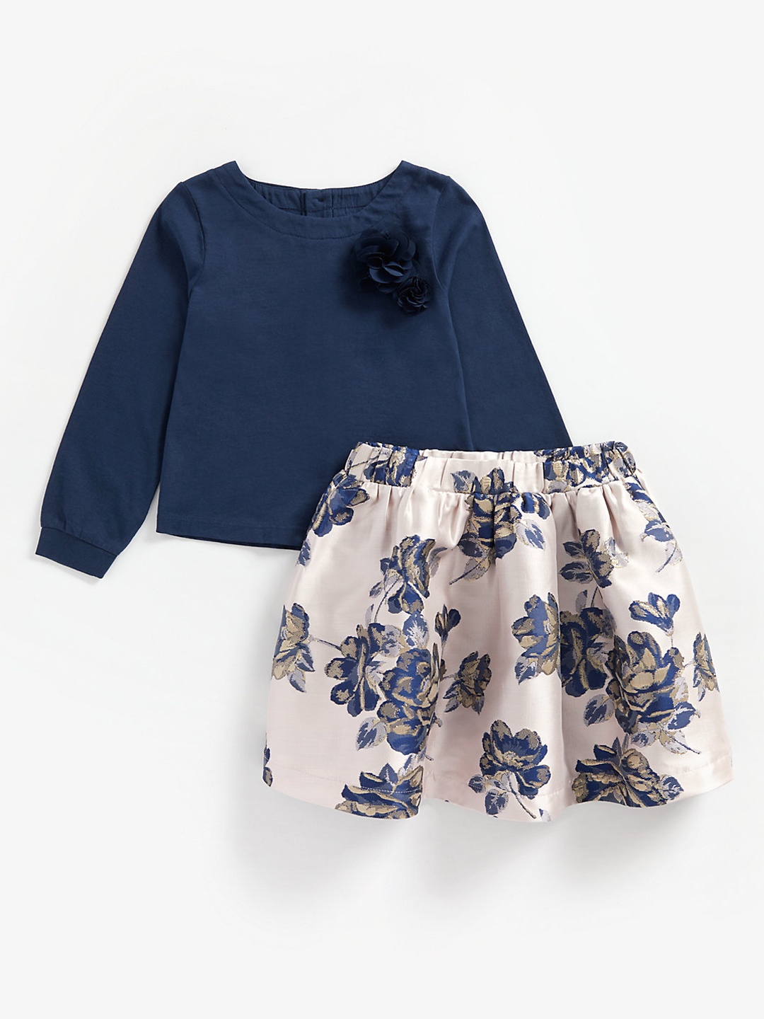 

mothercare Girls Navy Blue & Off-White Pure Cotton Clothing Set