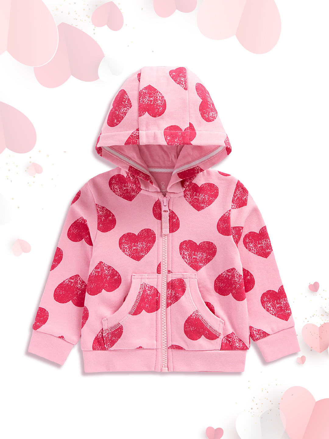 

mothercare Girls Pink Printed Hooded Pure Cotton Sweatshirt