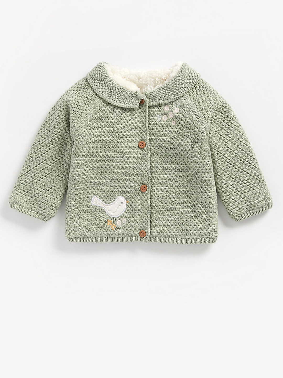 

mothercare Infant Girls Green Pure Cotton Cardigan with Embroidered Detail