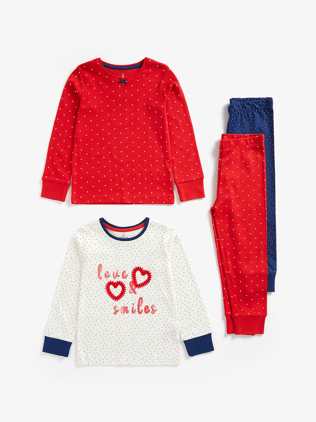 

mothercare Girls Set Of 2 Red & White Printed Night Suit