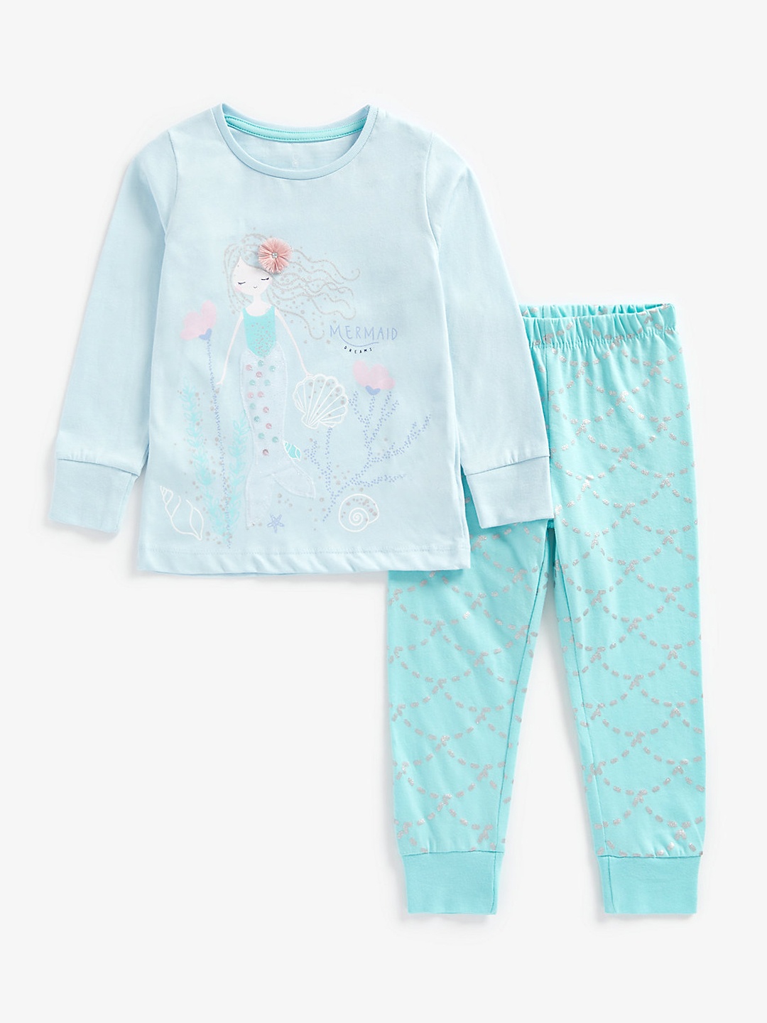 

mothercare Infant Girls Blue Printed Pure Cotton Night suit
