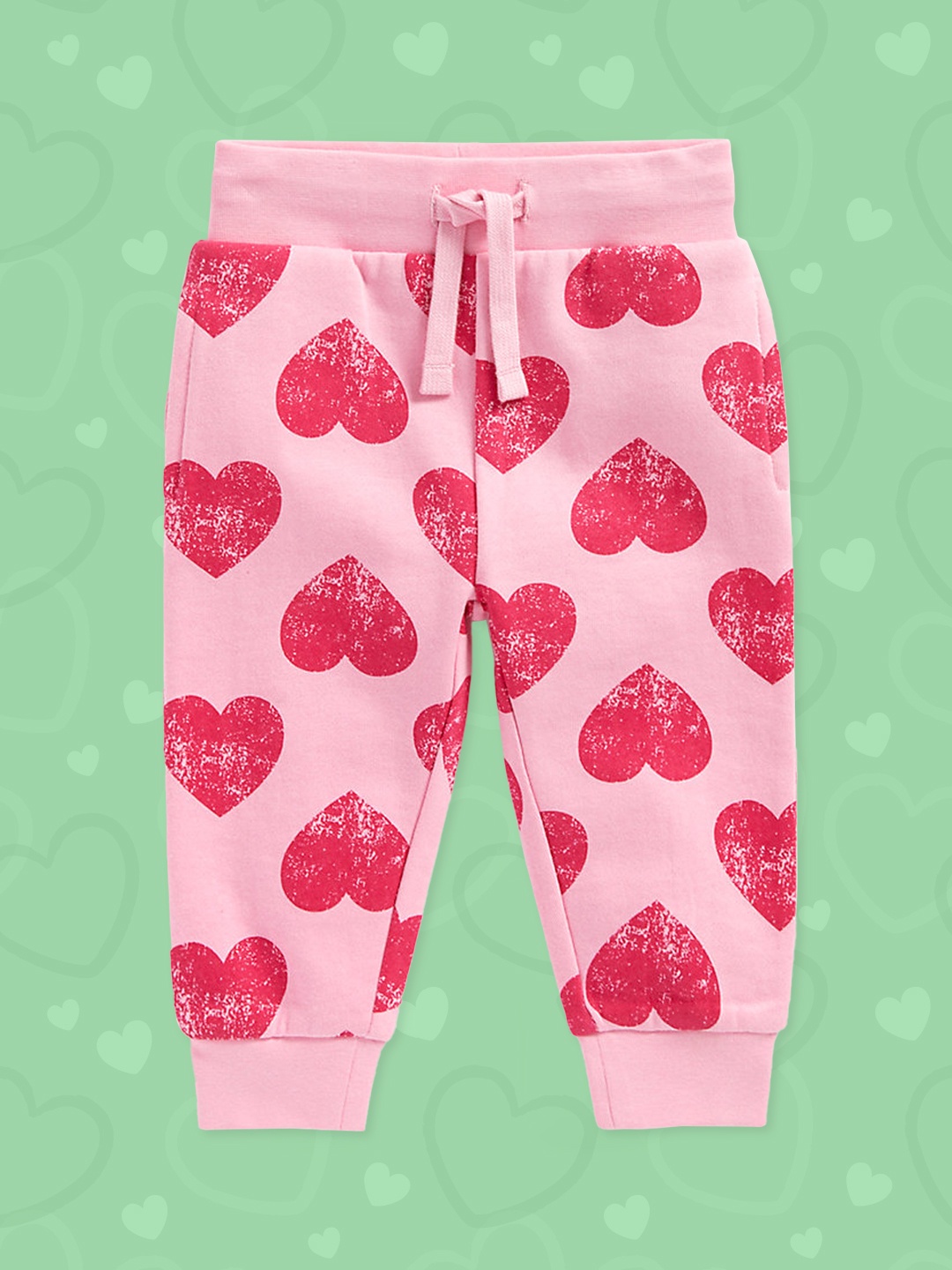 

mothercare Girls Pink Hearts Printed Pure Cotton Joggers