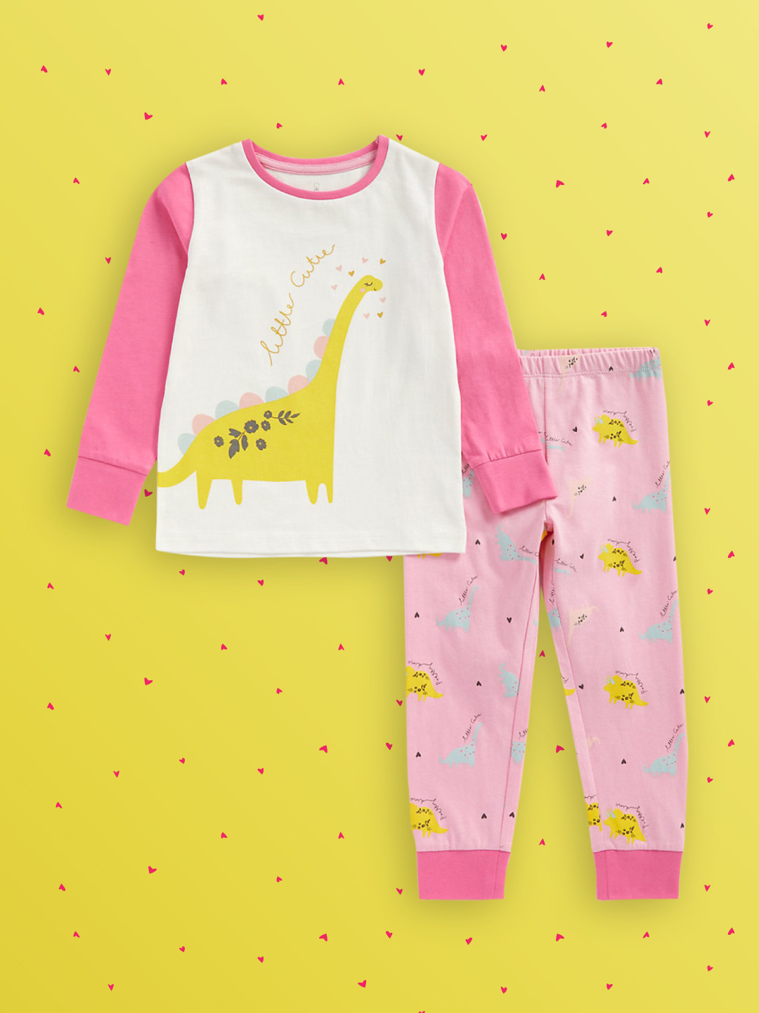 

mothercare Girls White & Pink Printed Night Suit