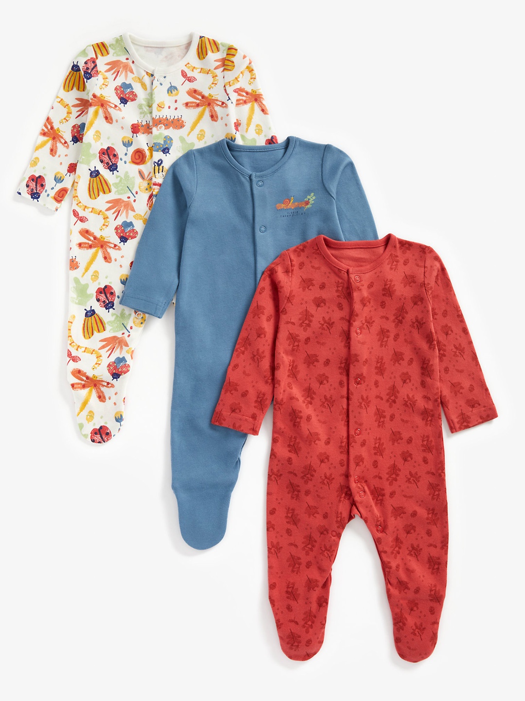 

mothercare Infant Boys Pack of 3 Pure Cotton Sleepsuits, Red