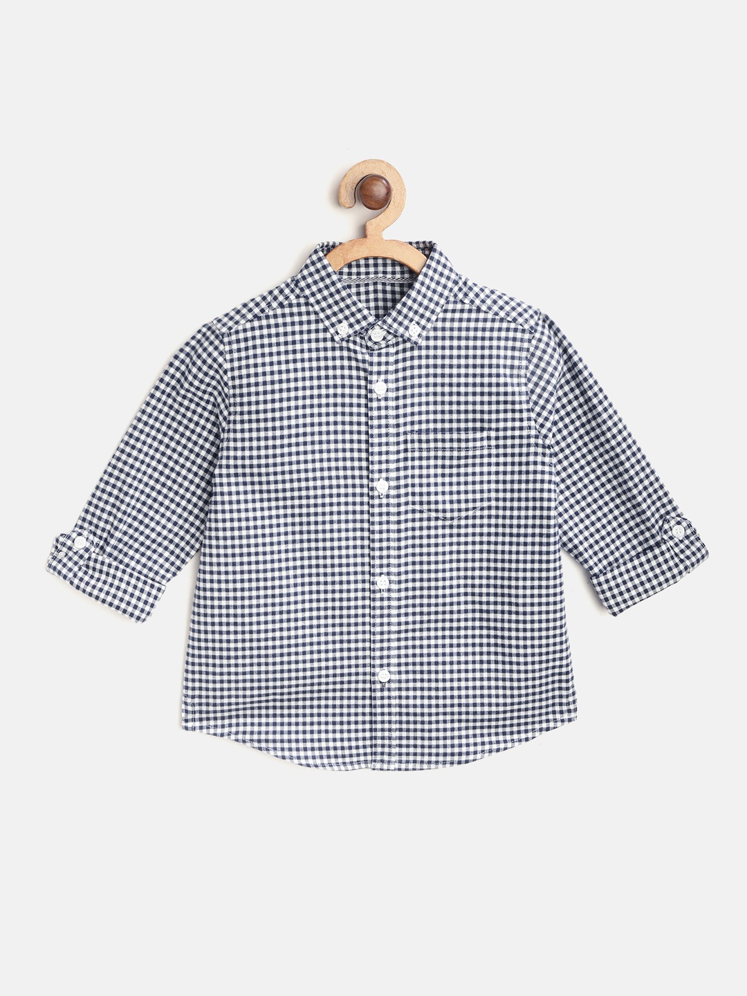 

mothercare Boys Navy Blue & White Pure Cotton Gingham Checks Casual Shirt