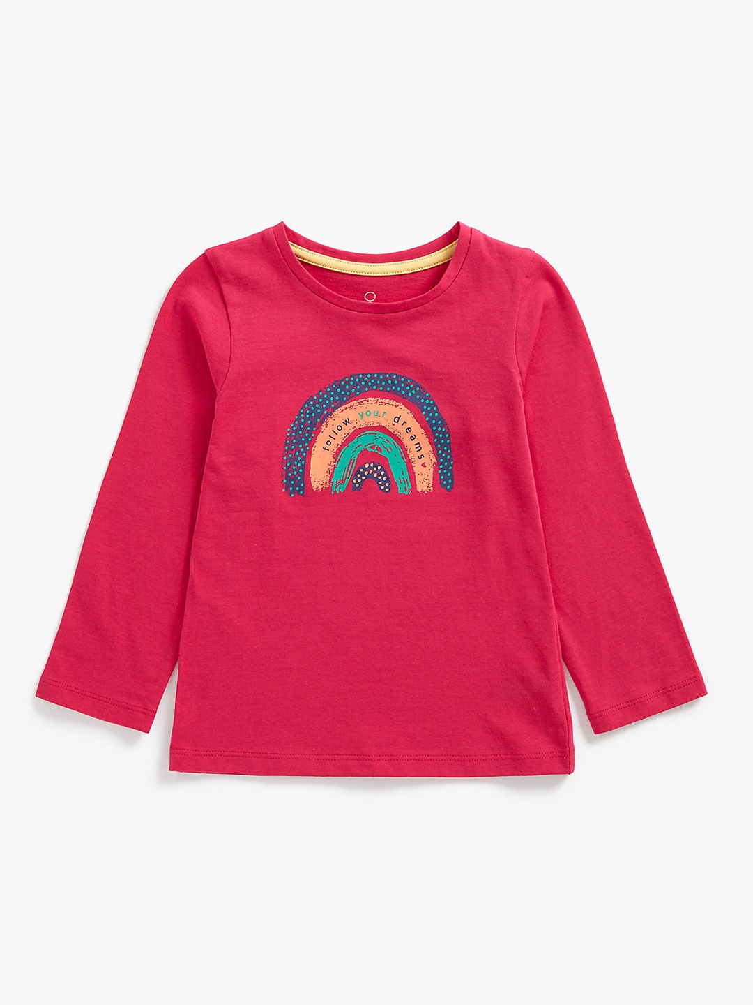 

mothercare Girls Pink Green Rainbow Print Pure Cotton T-shirt