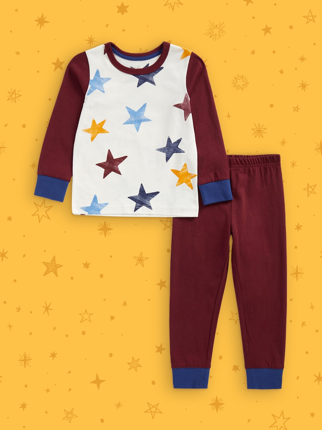 

mothercare Infant Boys Burgundy & White Star Printed Pure Cotton Night suit