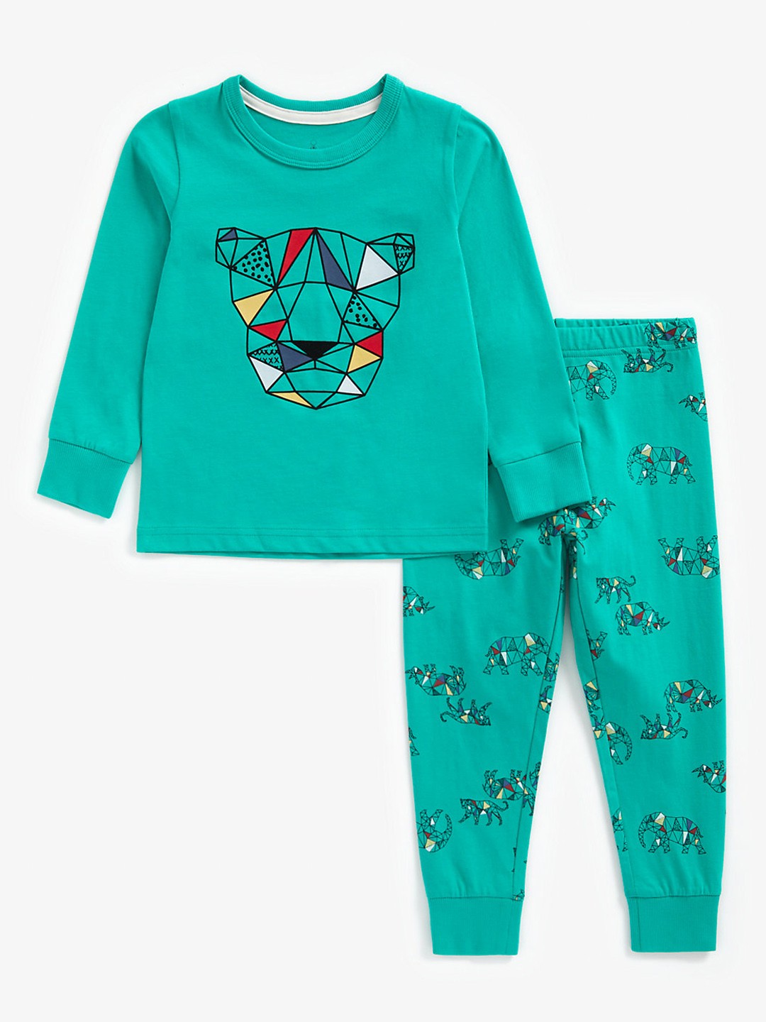 

mothercare Infant Boys Teal Green Printed Pure Cotton Night suit