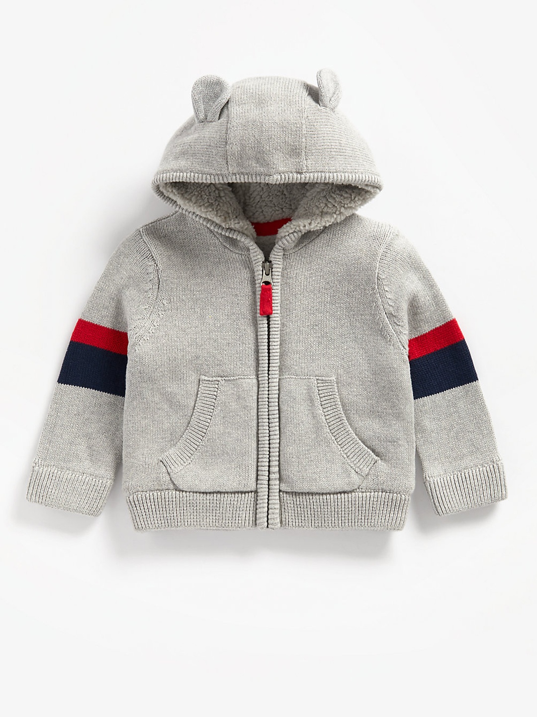 

mothercare Boys Grey Hooded Pure Cotton Front-Open Bunny Ears Hooded Sweatshirt