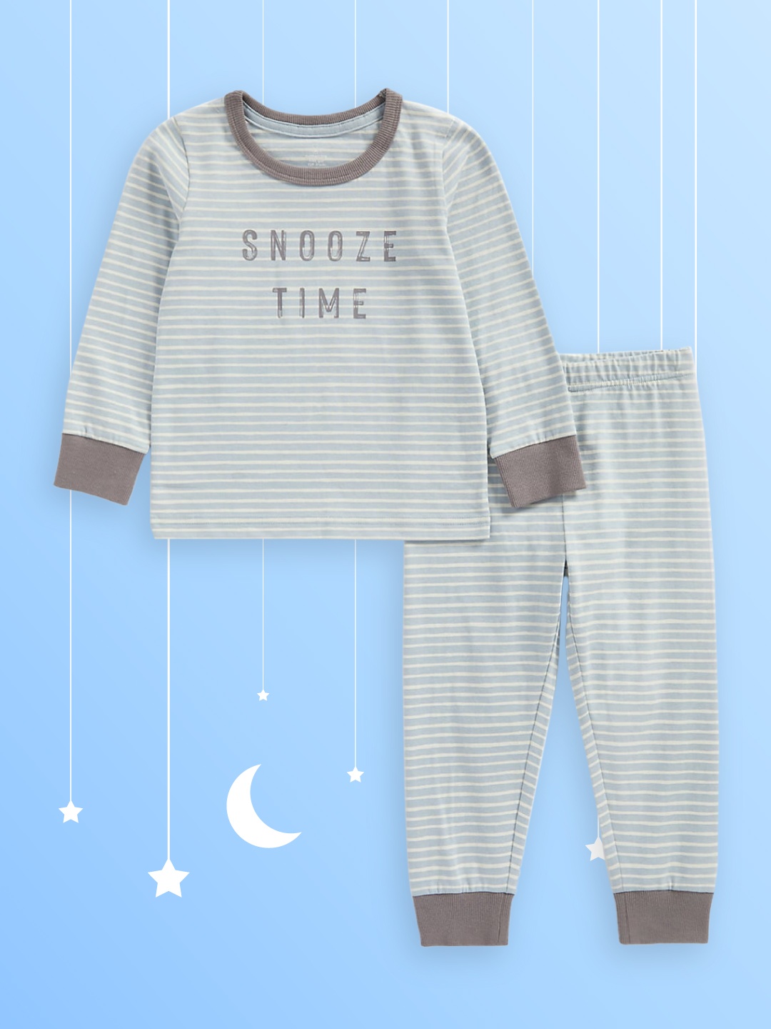 

mothercare Infant Boys Blue & White Striped Pure Cotton Night suit