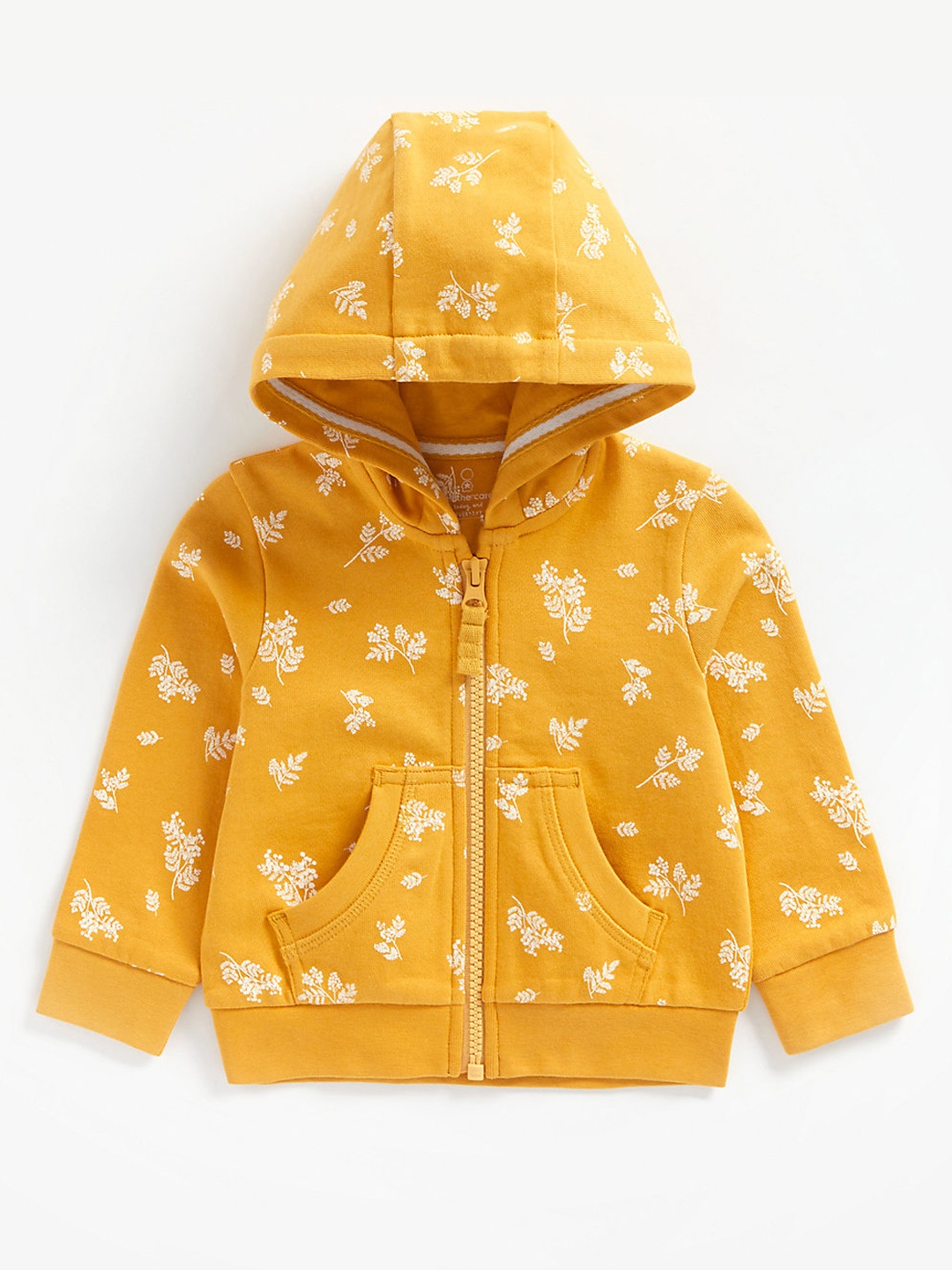 

mothercare Infant Girls Mustard Yellow Printed Pure Cotton Hooded Sweatshirt