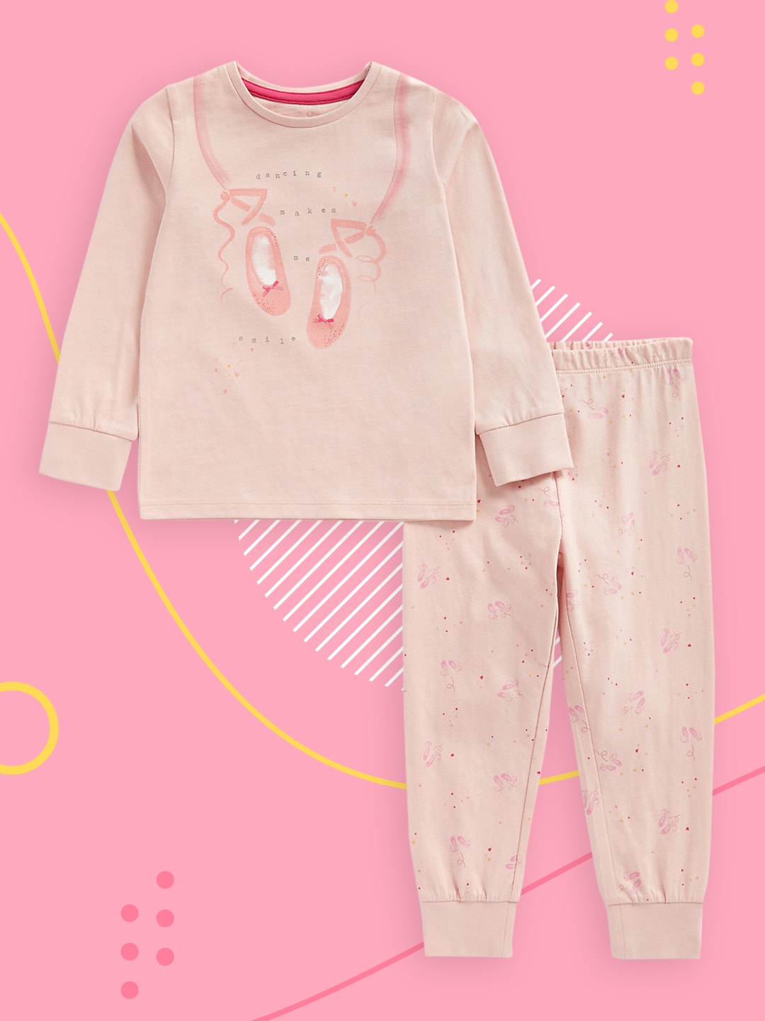 

mothercare Girls Pink Pure Cotton Printed Night suit 410258859005