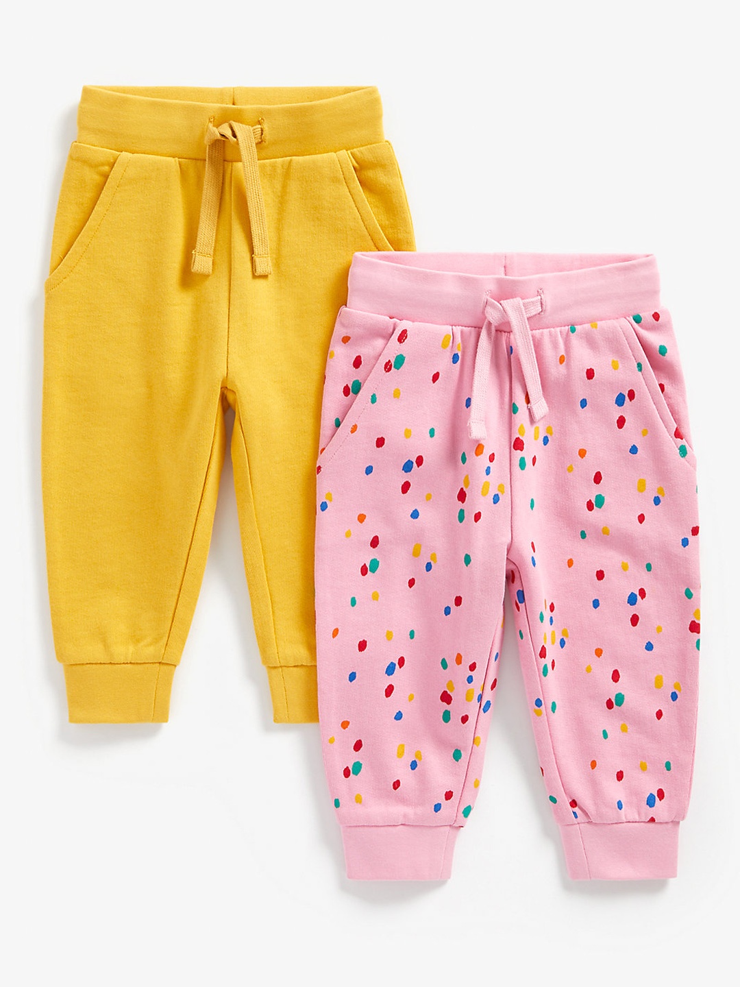 

mothercare Infant Girls Pack of 2 Slim Fit Pure Cotton Joggers, Yellow